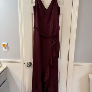 Sleeveless V-Neck Maxi Dress with Draped Ruffle in Wine